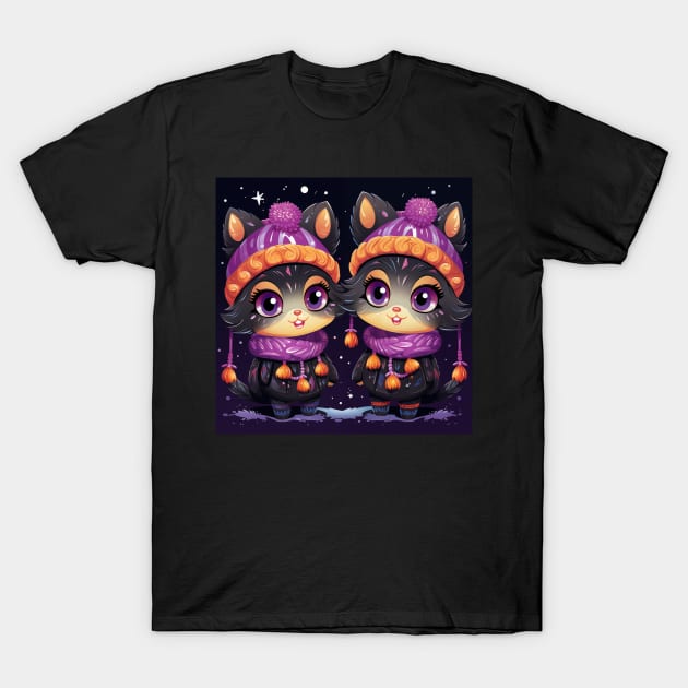 Christmas Illustration - Cute and Funny Kittens in Winter Hats and Scarves, a Playful Design Perfect for the Holiday Season. T-Shirt by Art KateDav